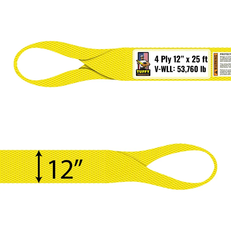 Weekend Sale Tuffy 4 Ply 12" x 25 ft Eye & Eye Type 4 Web Sling - 53760 lbs WLL