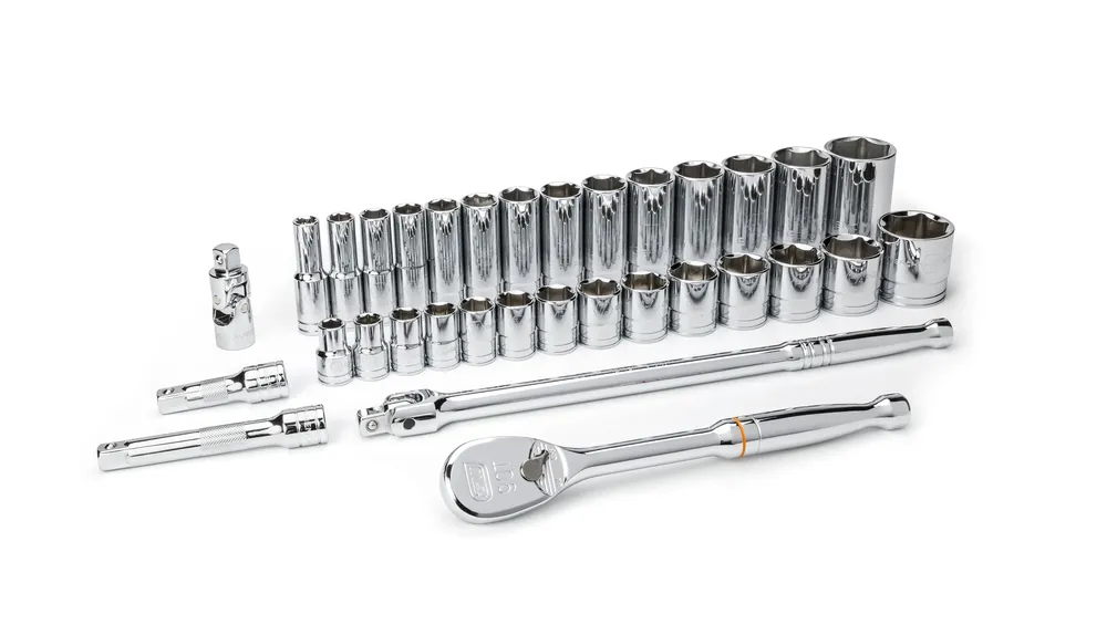Weekend Sale GEARWRENCH 33 Pc. 1/2" Drive 6 Point SAE Standard and Deep Mechanics Tool Set 80715