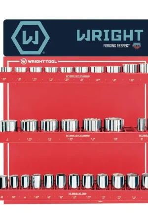 Wright Tool Set of 61 1/2 in Drive 6-Point Standard and Deep SAE Polished Socket Display - WT D947 Socket Display Set Direct From Factory