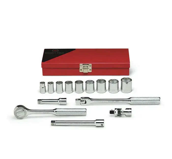 Wright Tool 14 Piece 3/8 in Drive Metal Boxed 6-Point Standard SAE Socket Set, 3/8 - 7/8 in - WT 335 Socket Set New Release