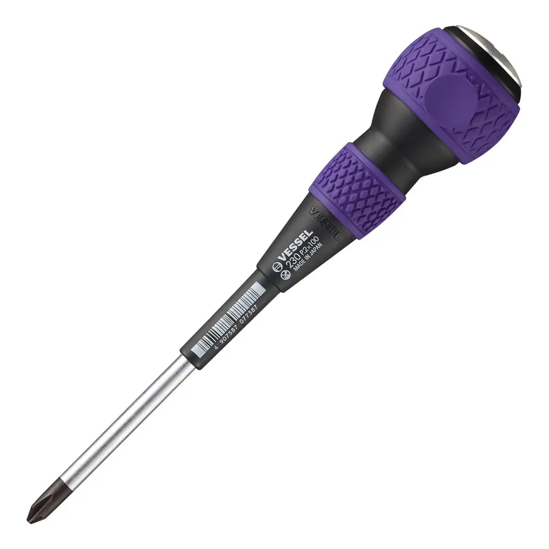 Vessel Tools Ball Grip Tang-Thru Screwdriver, PH2 x 100mm - VL 230P2100 Authentic