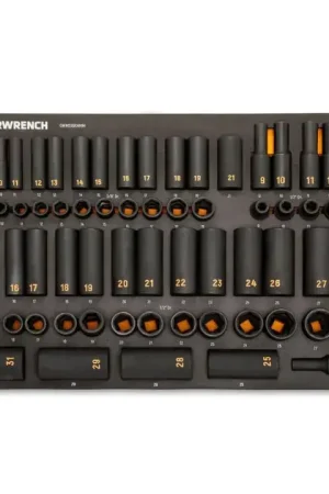 GEARWRENCH Set of 68 3/8 in and 1/2 in Drive 6 Point Standard and Deep Metric Hi-Viz Impact Socket with Foam Storage Tray - GW GWMSISKHMM New Release
