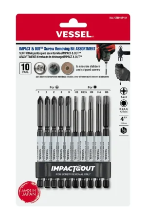 Vessel Tools Set of 8 Assortment Impact and Out Screw Removing Bit - VL HZB10P01 Clearance