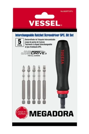 Vessel Tools MEGADORA Interchangeable Ratchet Screwdriver with 5-Piece Bit Set - VL 900RT5PU Mega Sale