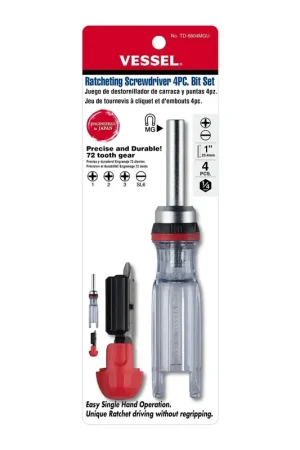 Vessel Tools Ratcheting Screwdriver with 4-Piece Bit Set - VL TD6804MGU Best Price