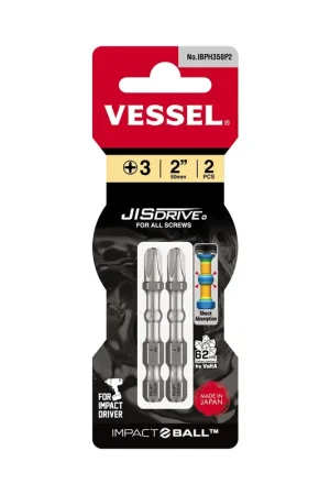 Vessel Tools Set of 2 Impact Ball Torsion Bit, PH3 x 50mm - VL IBPH350P2 Buy Online
