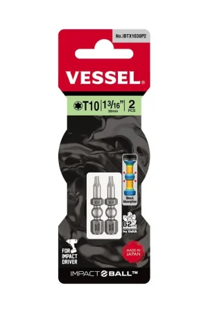 Hot Picks Vessel Tools Set of 2 Impact Ball Torsion Bit, T10 x 30mm - VL IBTX1030P2