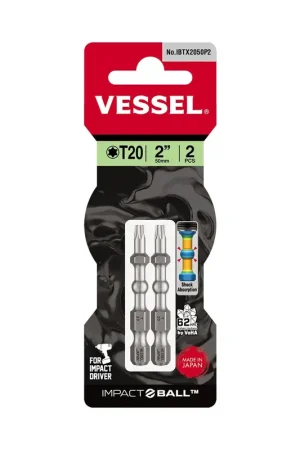 Vessel Tools Set of 2 Impact Ball Torsion Bit, T20 x 50mm - VL IBTX2050P2 Affordable