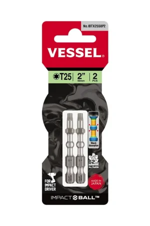 Vessel Tools Set of 2 Impact Ball Torsion Bit, T25 x 50mm - VL IBTX2550P2 Must Have