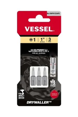 Vessel Tools Set of 3 DRYWALLER Insert Bit, PH1 x 25.4mm - VL DWPH1254P3 Hot Deal