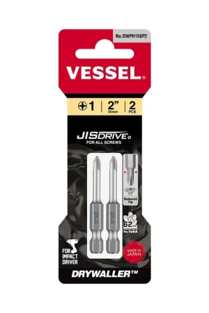 Vessel Tools Set of 2 DRYWALLER Power Bit, PH1 x 50mm - VL DWPH150P2 Next Day Delivery