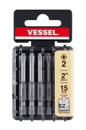 Genuine Vessel Tools Set of 15 DRYWALLER Power Bit, PH2 x 50mm - VL DWPH250P15T