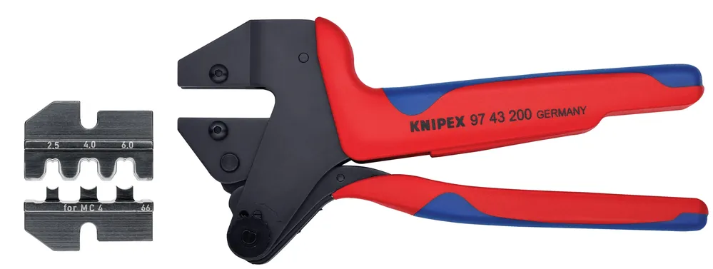 Brand New Knipex 9K 00 80 62 US KN | Crimp System Pliers (97 43 200) & Crimp Die: Solar Connectors for MC4 Multi Contact (97 49 66) Packaged In A Protective Plastic Case