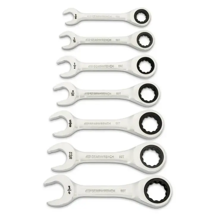 GEARWRENCH Set of 7 90-Tooth 12-Point Stubby SAE Ratcheting Combination Wrenches - GW 86858 Wrench Set Order Now