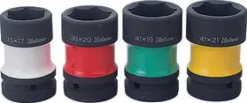 Ko-ken Tools 1 Sq. Dr. Rear Wheel Nut Socket Set Hex x Square Color coded 4 pieces Latest