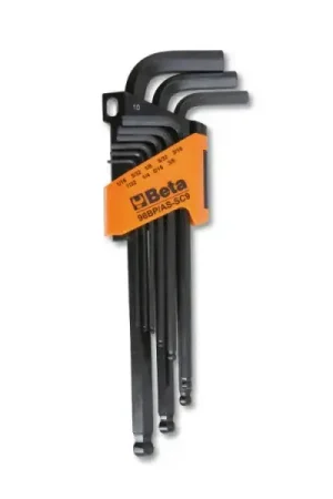 Beta Tools (Article# 96BP-AS/SC9) Set of 9 Ball End Hexagon Key with Holder, Black Oxide, 1/16-3/8 - BT 961000 Super Sale