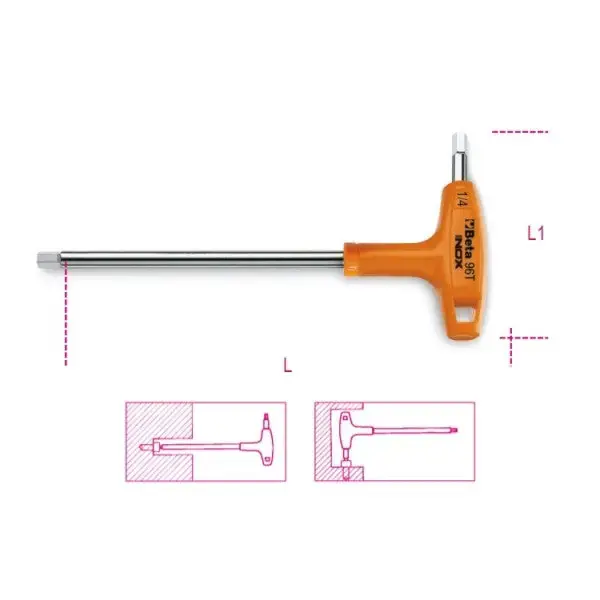 Final Sale Beta Tools (Article# 96TINOX-AS 3/8) 3/8 Offset Hexagon Key Wrench with High Torque T-Handle, INOX Stainless Steel - BT 961870