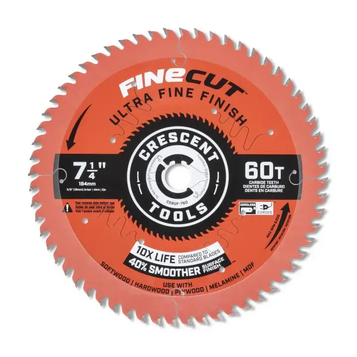 CRESCENT FineCut Ultra Fine Finishing Circular Saw Blade, 7-1/4 in x 60-Tooth - GW CSBUF-760 Saw Blade Cheap